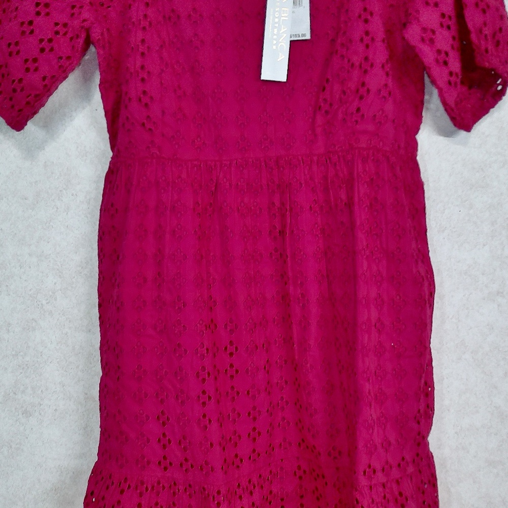 NWT LaBlanca Pink Eyelet ResortWear Mini CoverUp/Dress w/Lining+ Pockets Sz Med - Picture 3 of 8
